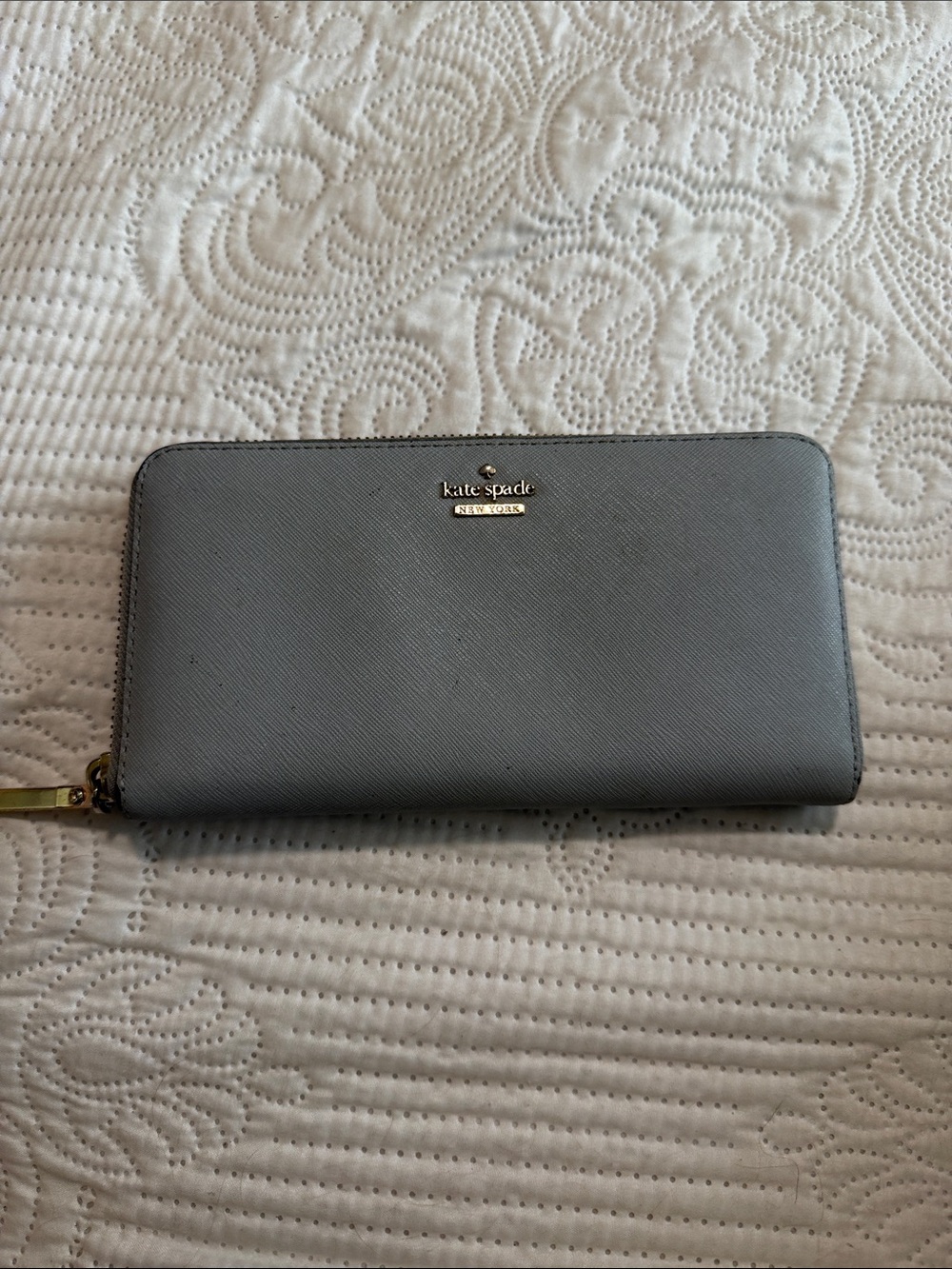 Kate Spade Gray Blue Zip-Around Wallet
